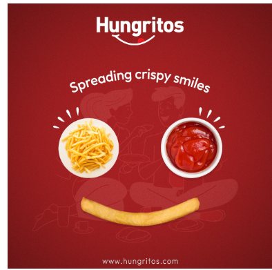 Hungritos post: fries and ketchup forming a smile, with the line Spreading crispy smiles